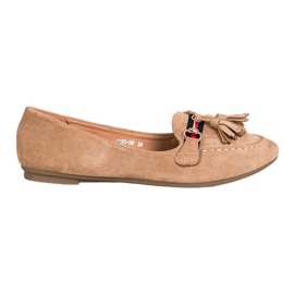 SHELOVET Beige loafers med fransar