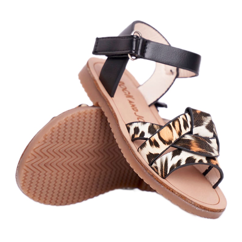 FRROCK Barnsandaler med kardborreband Panterka Mimi brun svart orange