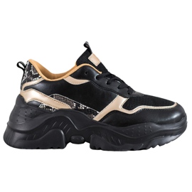 SHELOVET Svarta sneakers med guldinsatser