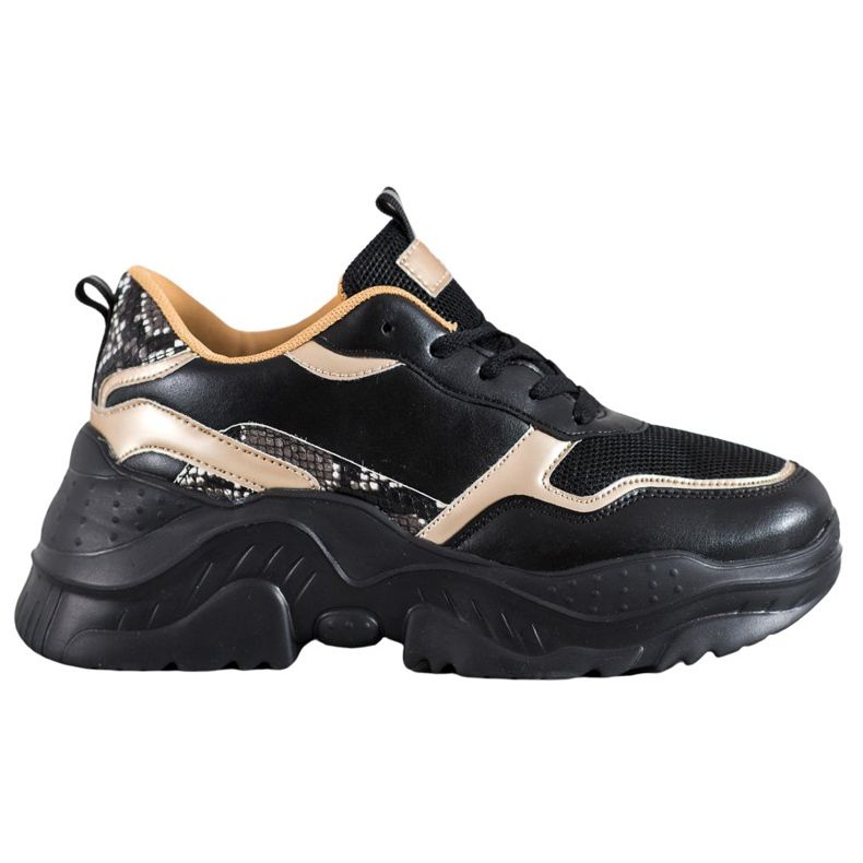 SHELOVET Svarta sneakers med guldinsatser