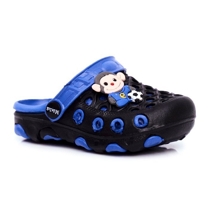 Barntofflor Foam Crocs Black Monkey Footballer svart blå