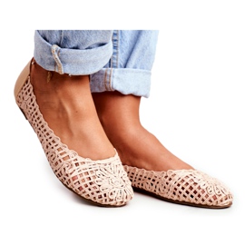 Lu Boo Beige Openwork Ballerinas för kvinnor flätade bär