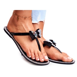 LU BOO Dam Tofflor i gummi Svart flip-flops Lissy Rhinestones