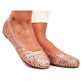 Lu Boo Ballerinor för kvinnor Rose Gold Openwork Flätad Carry rosa