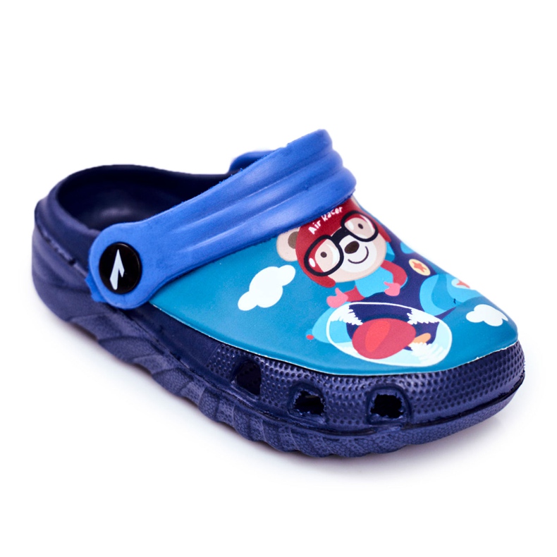 Barn tofflor Foam Crocs Navy Blue Teddy Bear Pilot SuperFly marinblå blå