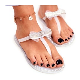 LU BOO Dam Tofflor i gummi Vita flip -flops Rhinestones Lou