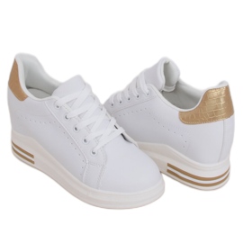Vita MY-0367 WHITE / GOLD sneakers på en dold kil gyllene