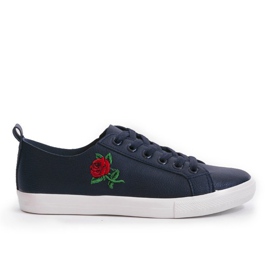 Marinblå sneakers med blomma 1727-02