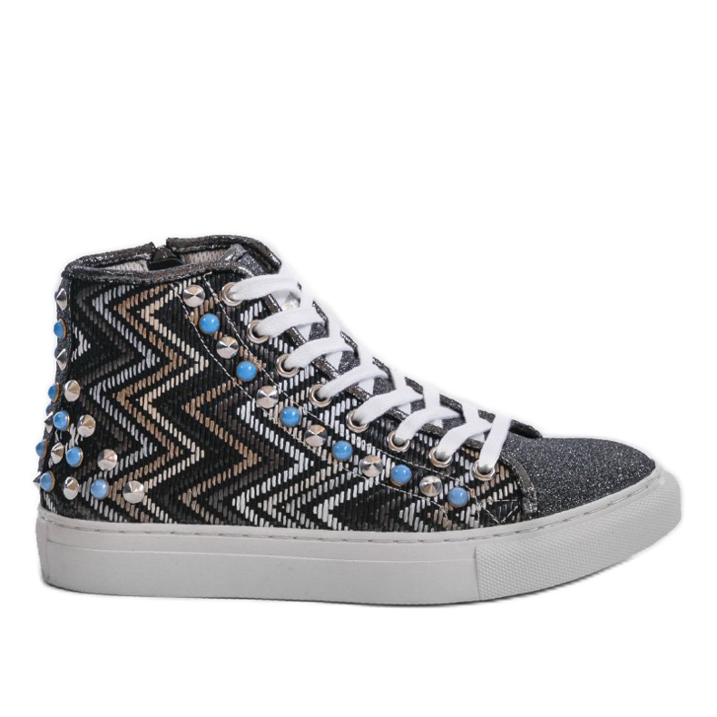 Svarta höga sneakers rikt dekorerade D17-27027 mångfärgad