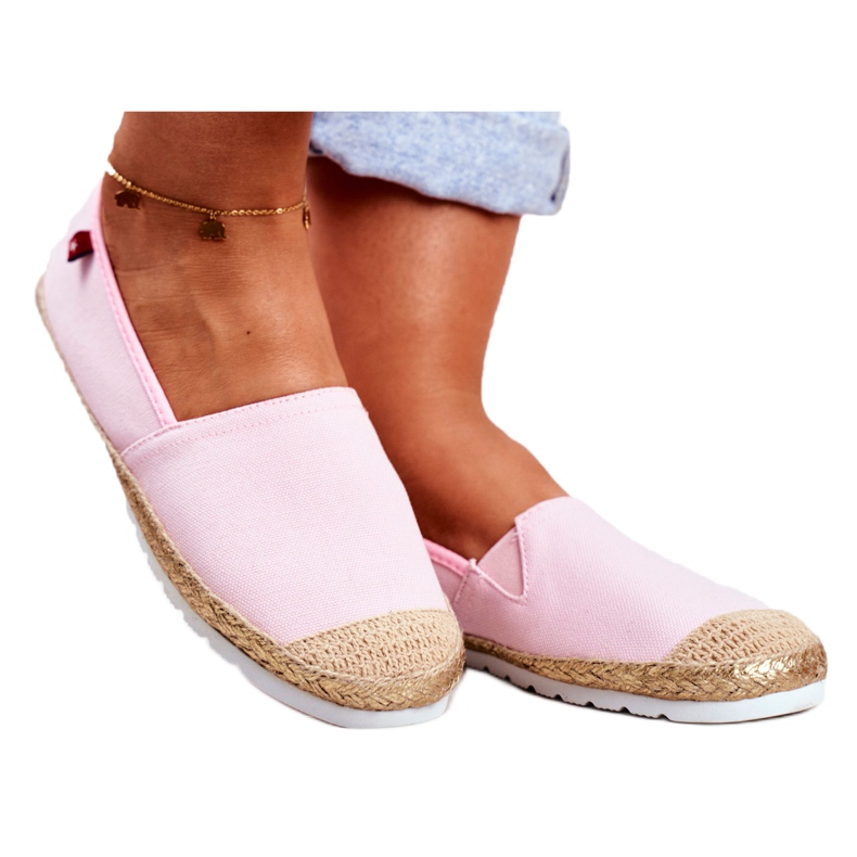 Kvinnors Espadriller, Flätad Sole Pink Big Star DD274728 beige rosa gyllene