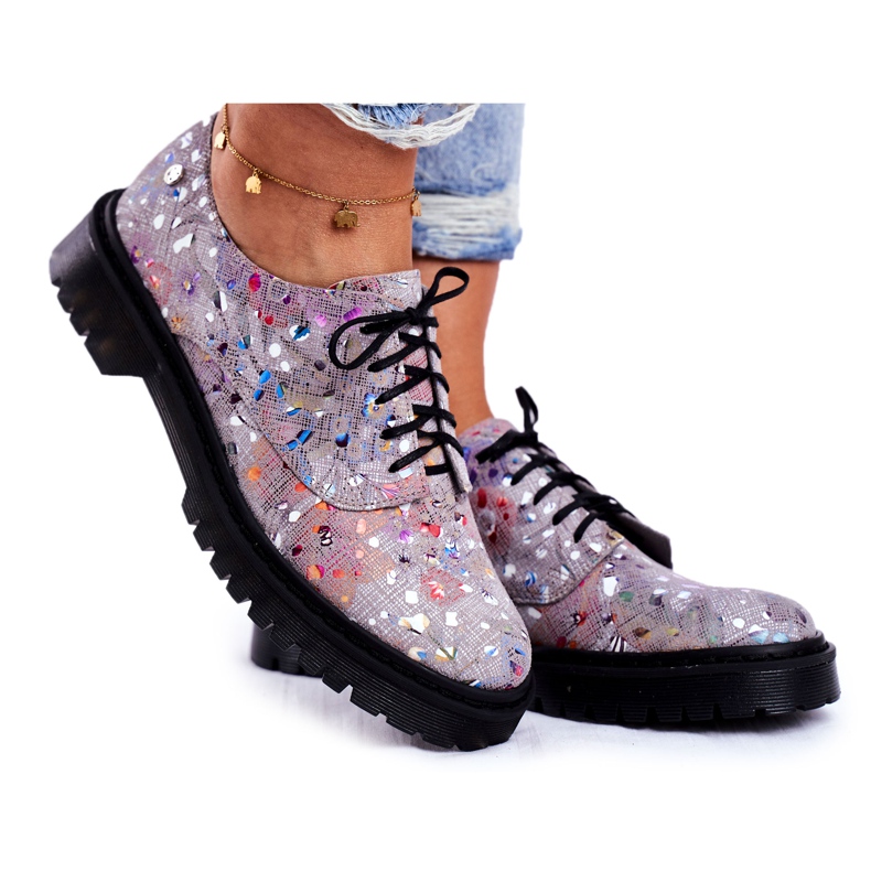 Brogues Oxfords för kvinnor grå läder Maciejka 04087-13 mångfärgad