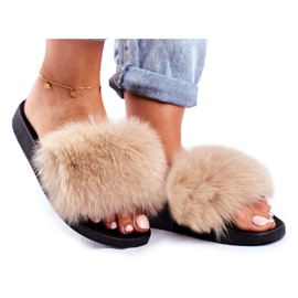 Dam tofflor med naturlig päls Beige Bushido