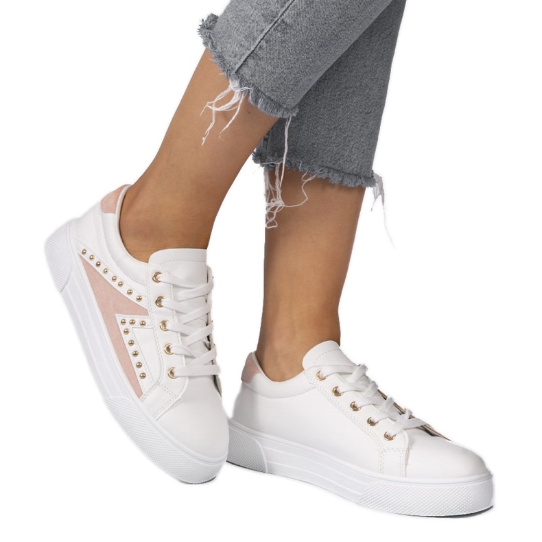 Vita klassiska sneakers med strass A88-69