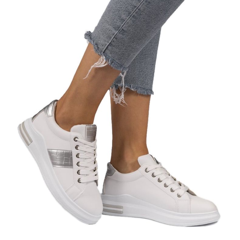 Vita trendiga sneakers med ekoläder C912 silver- grå