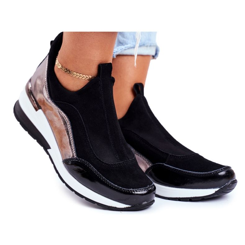 Vinceza Kvinnors sportskor Sneakers Svart läder 21-7780