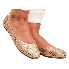 Lu Boo Kvinnors Ballerinor Guld Openwork Flätad Bär gyllene