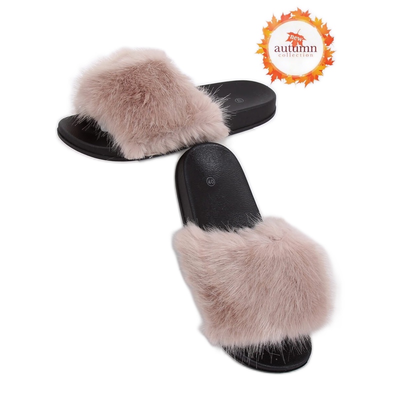 Beige tofflor med päls CK107P Beige