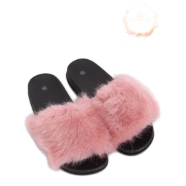 Rosa tofflor med päls CK107P Rosa