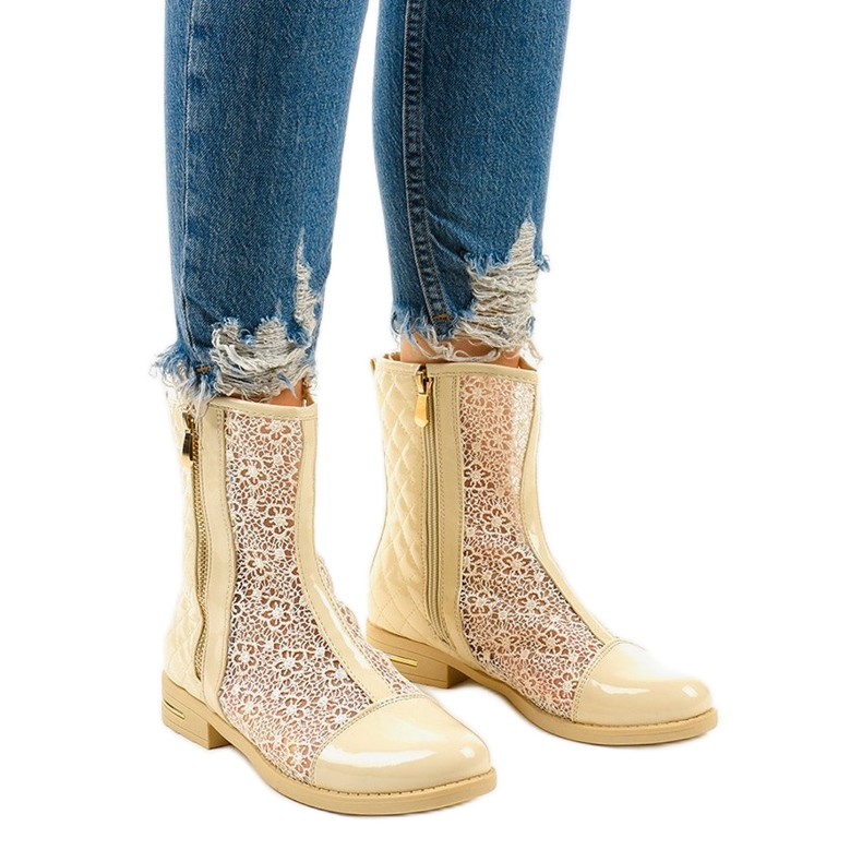 Beige platta stövlar X362-2