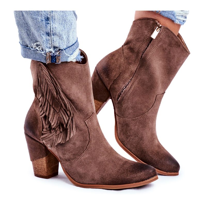 Exquisite Kvinnors Cappuccino -läder Quintana -stövlar på en hög klack brun