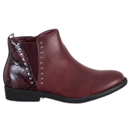 Small Swan Burgundy Snake Print stövlar röd