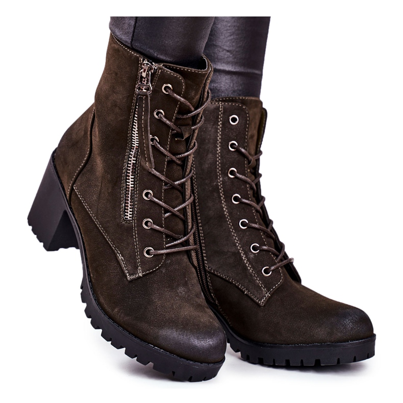 S.Barski Kvinnors stövlar på hälen varm kaki Vimen