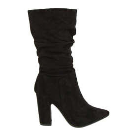 Svarta högklackade stövlar D7510 Svart
