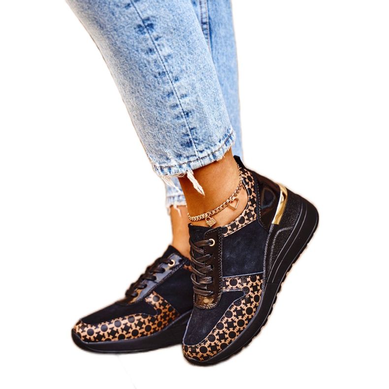 S.Barski Kvinnors sportskor Sneakers Läder Svart Metronus beige gyllene