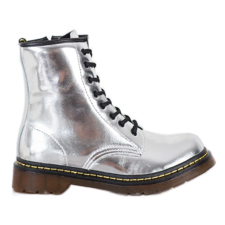 Läderkampstövlar med MCKEY -dragkedja silver-