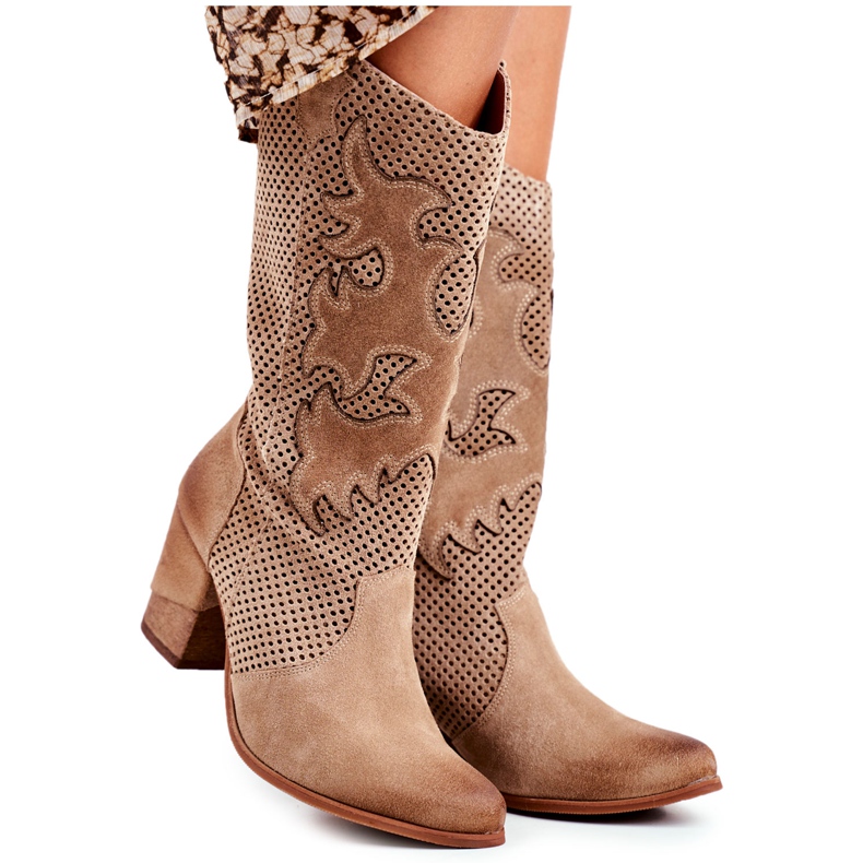 Exquisite Dam stövletter på en högklackad Beige läder Rosemary