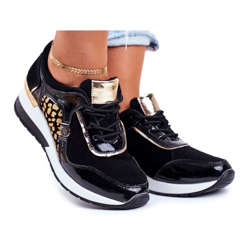 Vinceza Kvinnors sportskor Sneakers Svart läder 21-7778