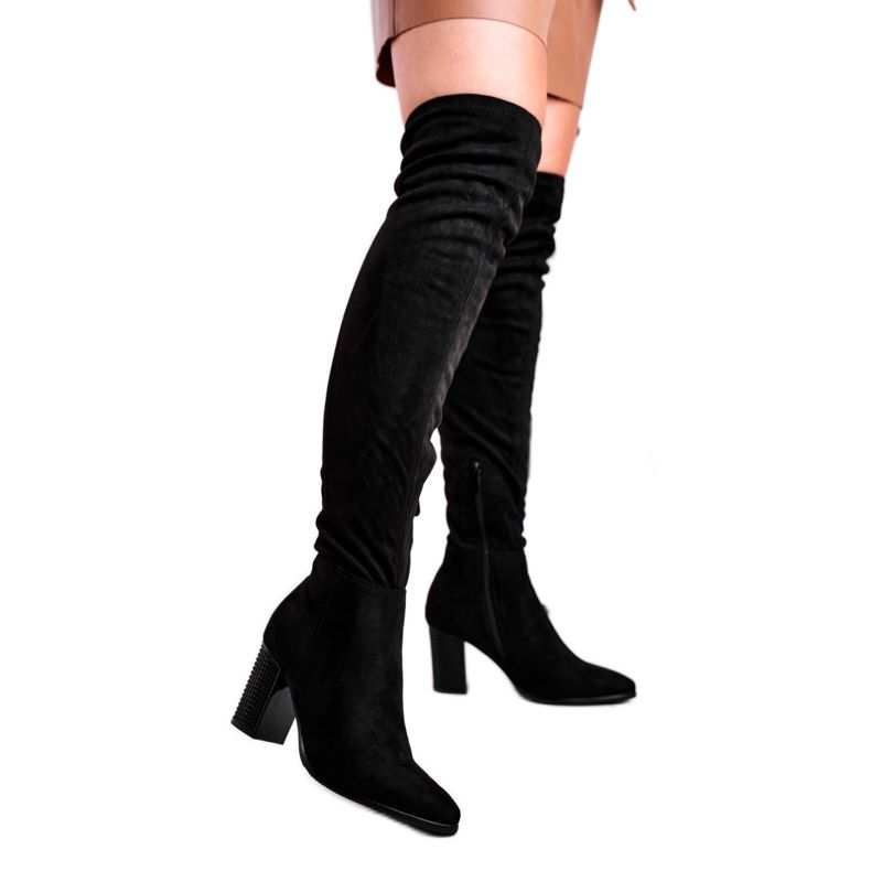 Vinceza Dam Stövlar På Klack Mocka Svart Victoria