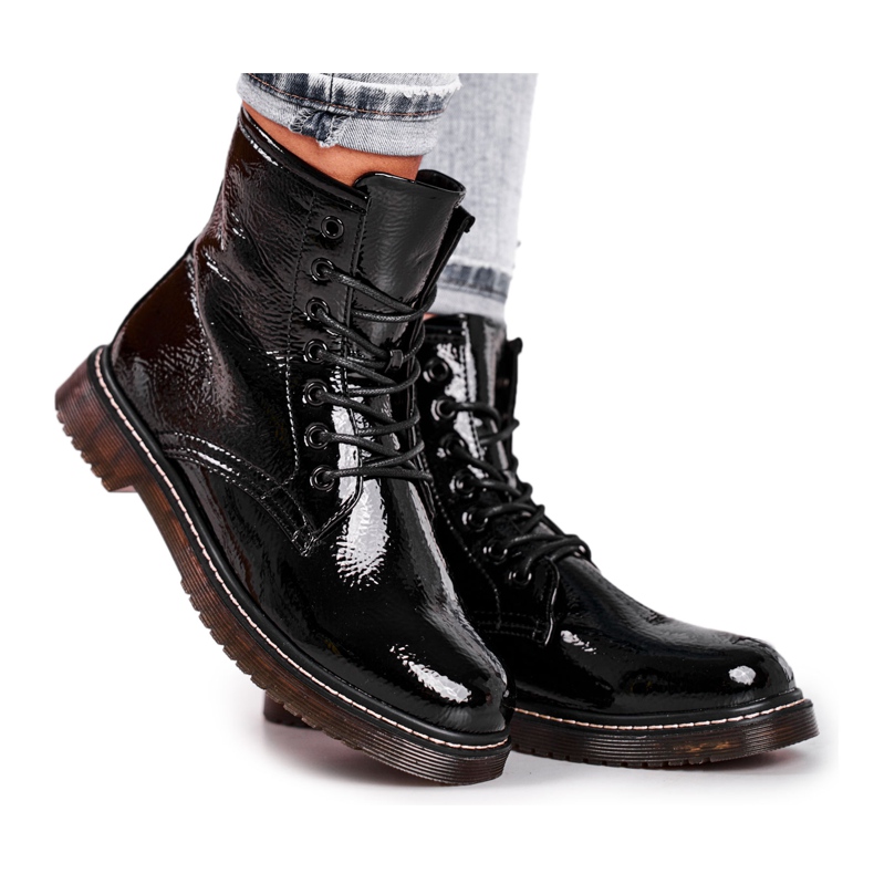 EVE Dam Stövlar Lackade Trappers Stövlar Svart Marita