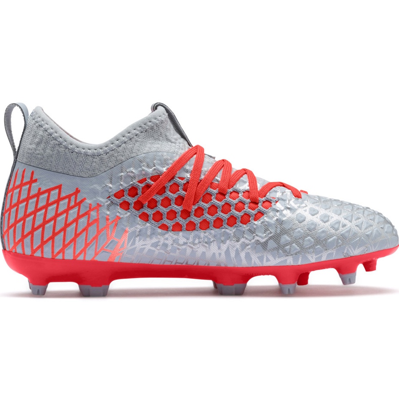 Fotbollsskor Puma Future 4.3 Netfit Fg Ag Junior silver-röd 105693 01 mångfärgad grå