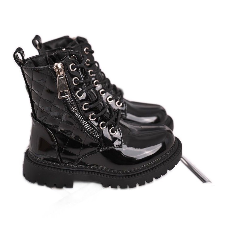 FRROCK Barnskor uppvärmda med päls, lackad svart säger dig