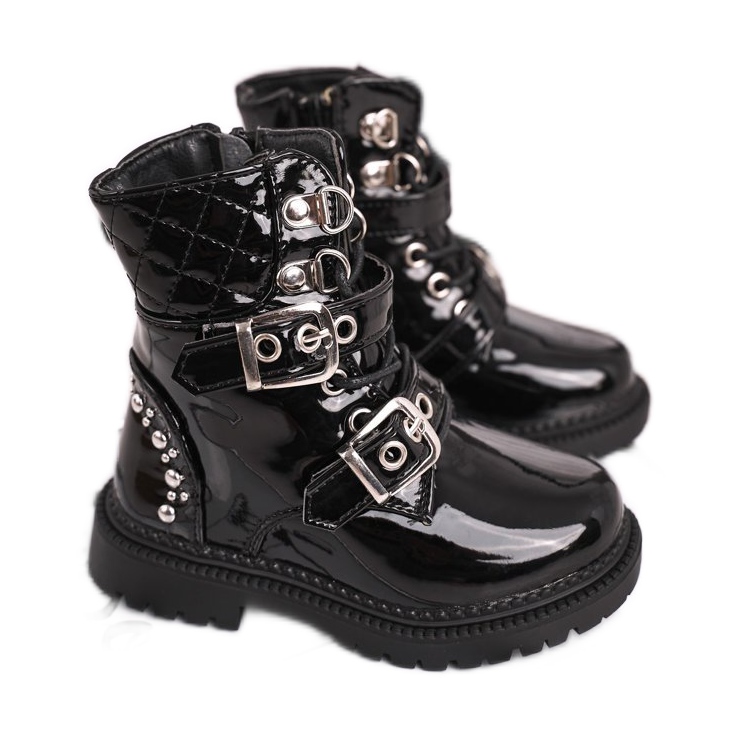 FRROCK Barnskor uppvärmda med päls, svartlackerad Dolly