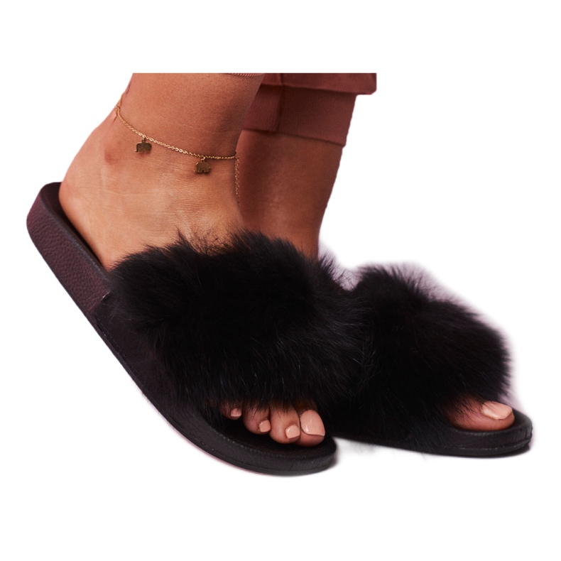 SEA Tofflor för kvinnor med päls Svart Belmondo