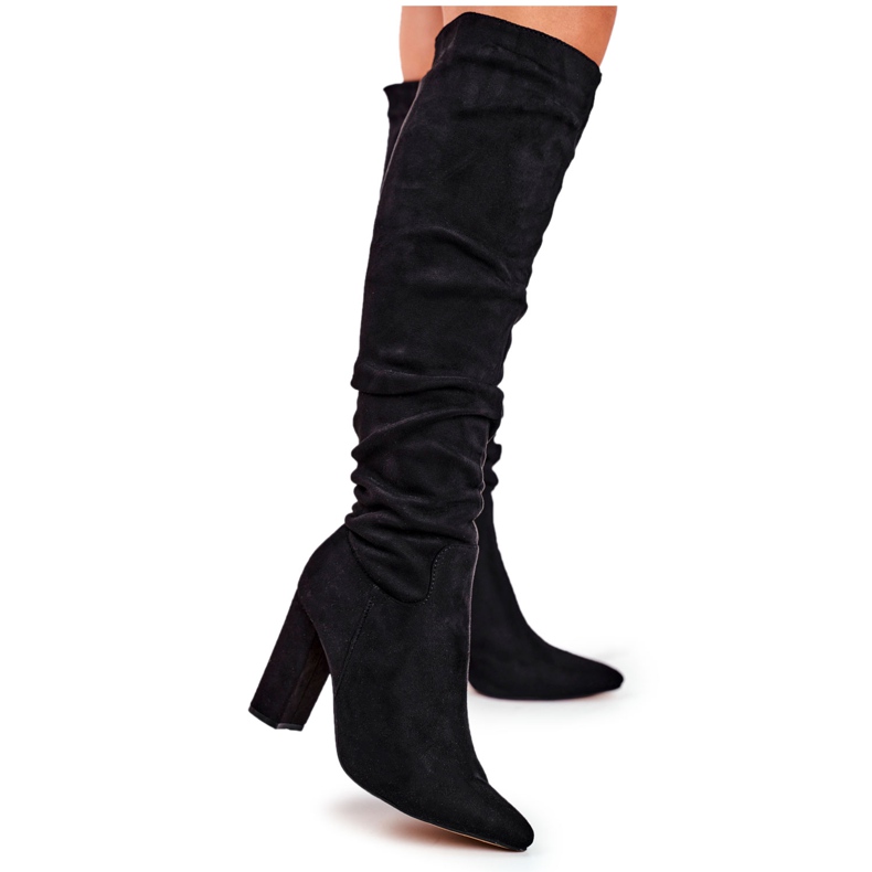 Dam stövlar på hälen mocka svart Pomestro