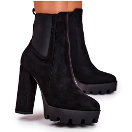 FW1 Kvinnors stövlar på högklackad Eco-Suede Black Juliet svart