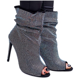 Kvinnors stövlar på hög klack Lu Boo Rhinestones svarta band silver-