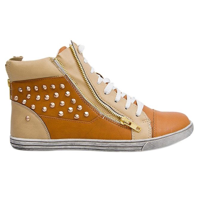 Höga sneakers med dubbar Y299 Camel beige brun