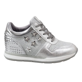 Silver wedge sneakers med stjärnor BM1915-3 silver-