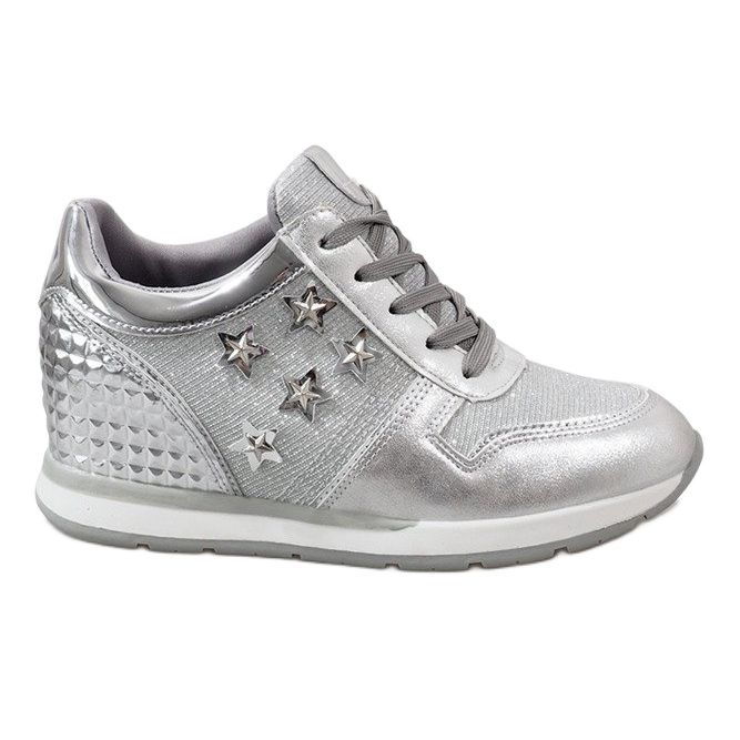 Silver wedge sneakers med stjärnor BM1915-3 silver-