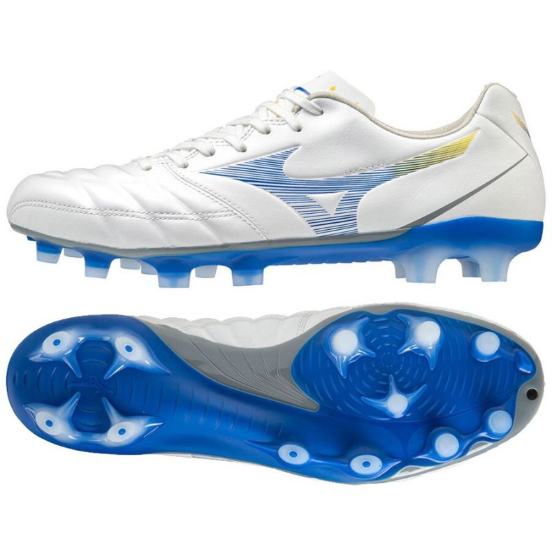 Mizuno Rebula Cup Elite Fg M P1GA207225 fotbollsskor vit, blå, gul vit