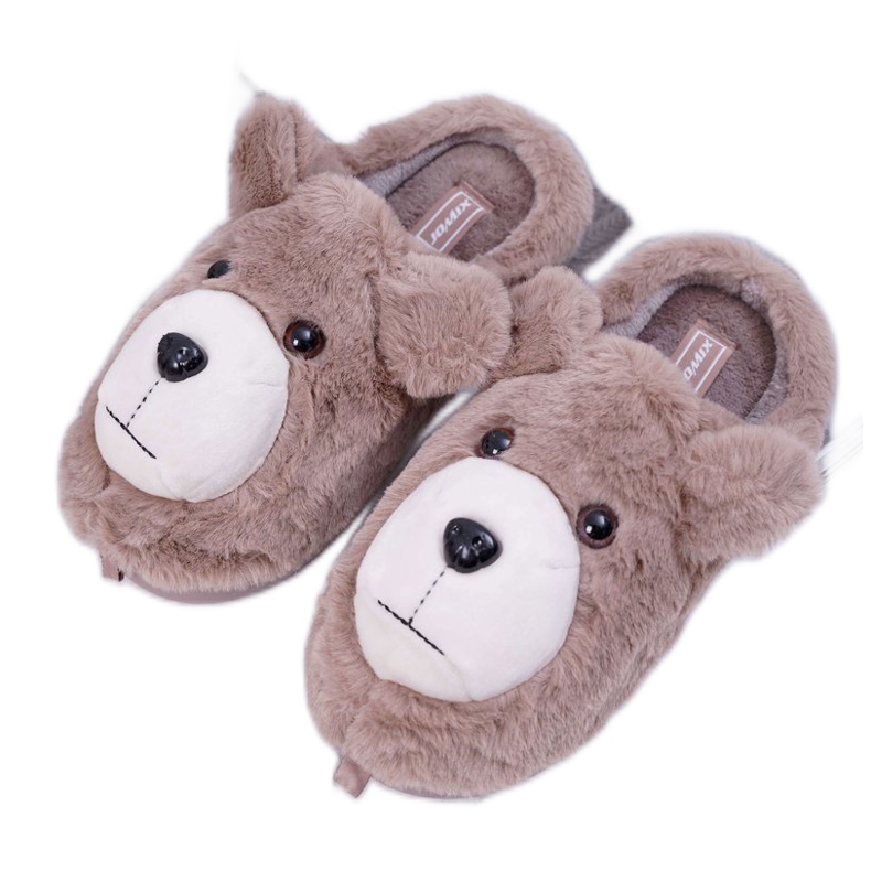 Tofflor för kvinnor med pälsbrun björn beige