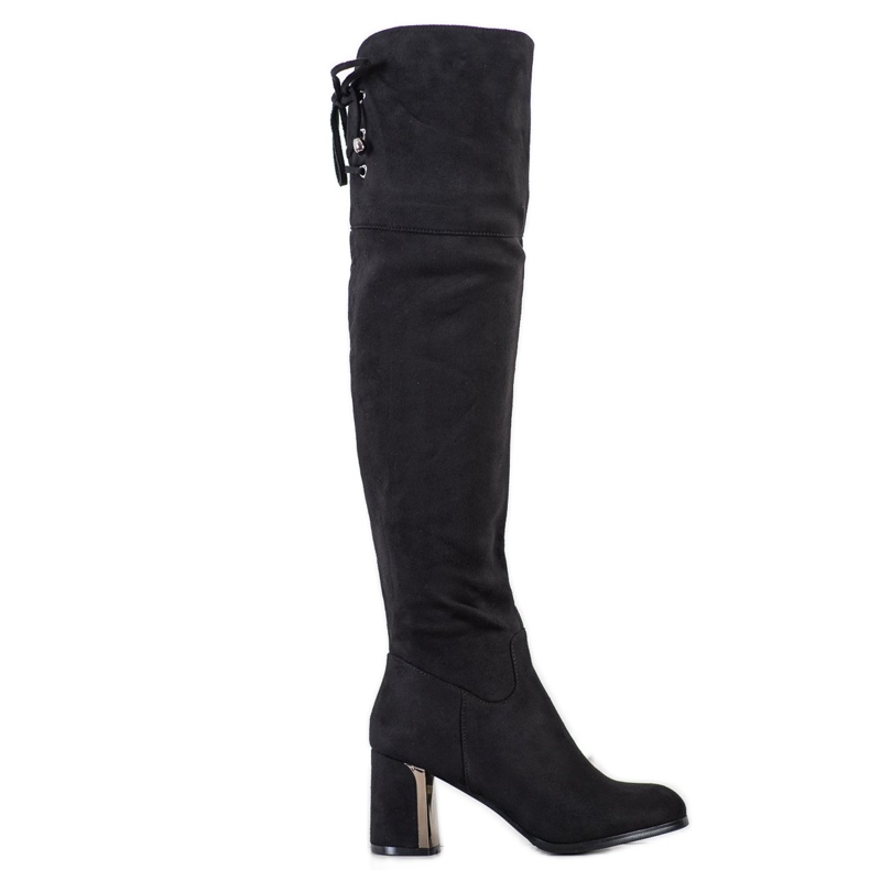 Gogo Lårhöga stövlar med dekorativ häl svart