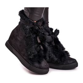 Kvinnors svarta kilskor med päls Pretty Black silver-