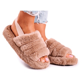 FJ1 Dam tofflor på plattformen Furry Brown Khaki Snowflake brun kaki