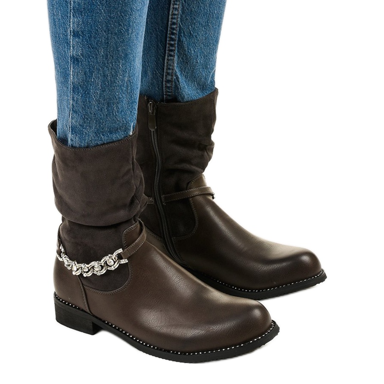 Gråa platta stövlar med Petgell -dragkedja