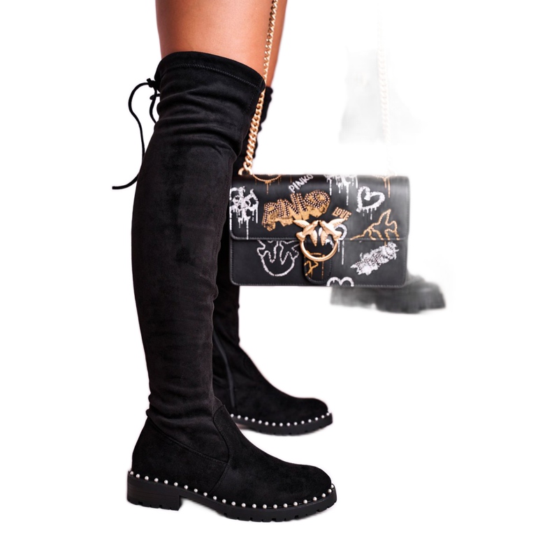 Isabel Black Suede Black Over-the-Knee Boots svart